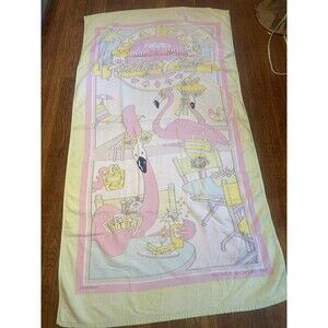 Vintage 80s Pool Towel Flamingo Chuck Nitzberg Boca Beach Beach Bridge Club